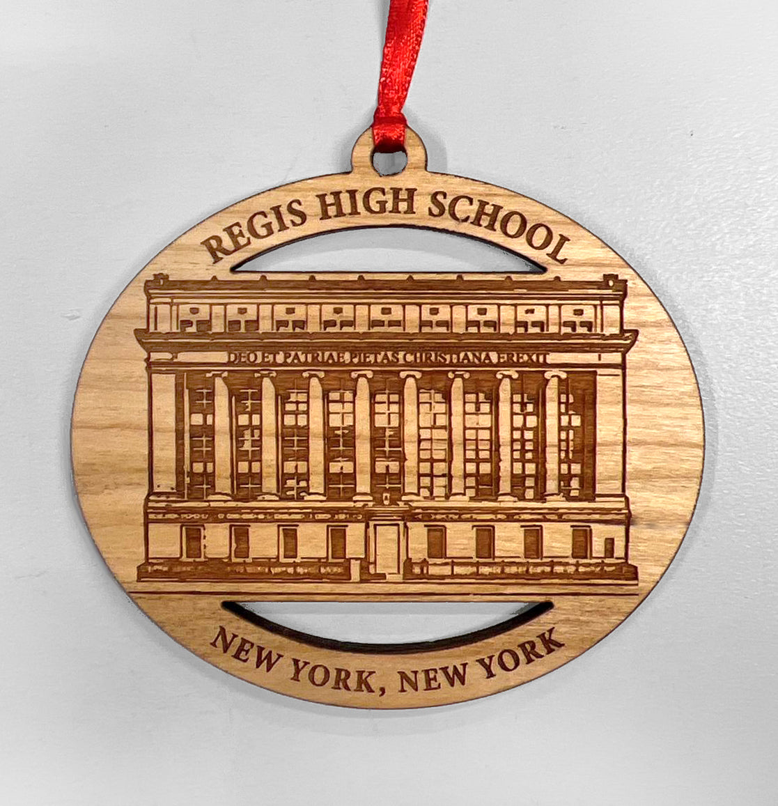 Christmas Ornament - Custom wood ornament with Regis Facade